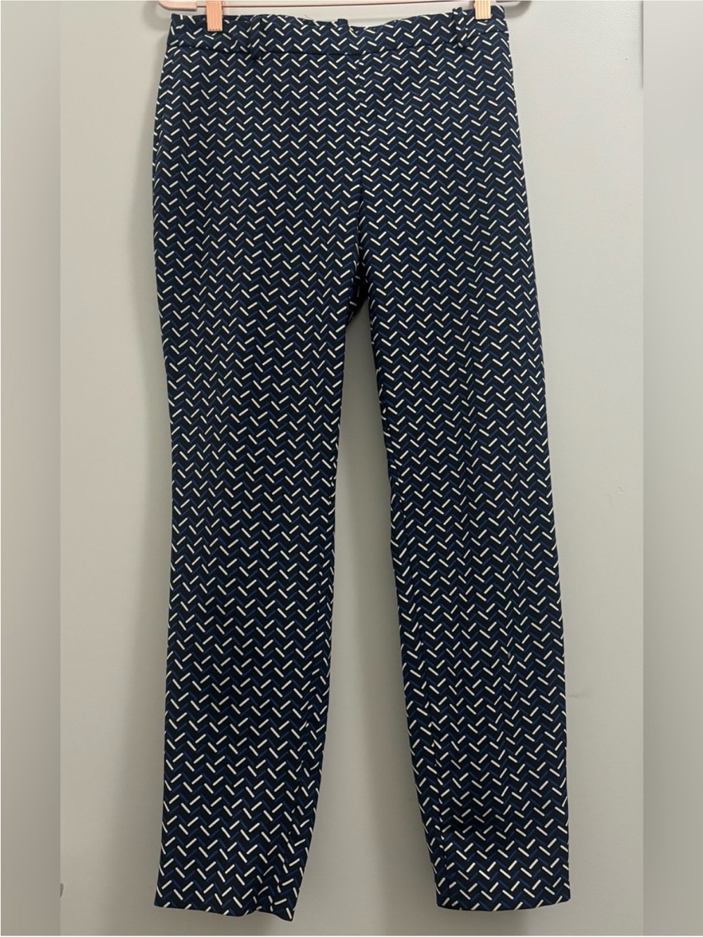 Zara Navy Printed Straight-Leg Chinos